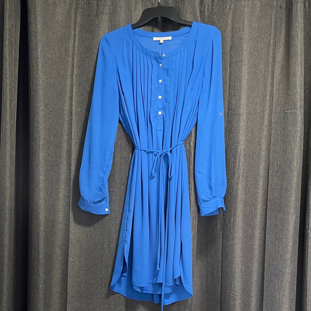 Daniel Rainn Blue Long Sleeve Dress with Tie Waist